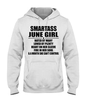 Load image into Gallery viewer, Birthday Gift For Smartass June GirlHeart On Her Sleeve Hoodie
