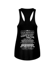 Load image into Gallery viewer, I Am A Lucky Bonus Son Because I'm Raised By A Freaking Awesome Mom Ladies Flowy Tank
