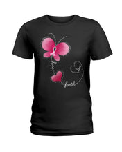 Load image into Gallery viewer, Faith Butterfly Breast Cancer Awareness Custom Design Ladies Tee
