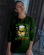 Load image into Gallery viewer, Baseball Drink Beer Day St Patrick's Day Gift For Baseball Lovers Unisex Long Sleeve
