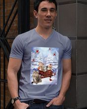 Load image into Gallery viewer, Cat Snow Pine Cardinal Gift For Cat Lovers Guys V-Neck
