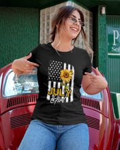 Load image into Gallery viewer, Birthday Gift For July Girl American Flag With Sunflower Ladies Tee
