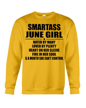 Load image into Gallery viewer, Birthday Gift For Smartass June GirlHeart On Her Sleeve Sweatshirt
