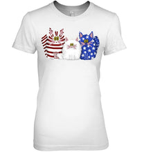 Load image into Gallery viewer, Three Cute Cats And US Flag Gift For Cats Lovers Ladies Tee
