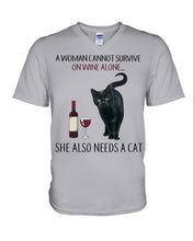 Load image into Gallery viewer, A Woman Cannot Survive On Wine ALone She Also Needs A Cat Trending Guys V-Neck
