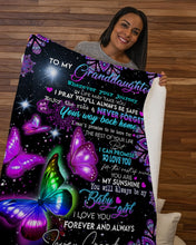 Load image into Gallery viewer, Grandma Gift For Granddaughter Purple Mandala Design Butterflies Enjoy The Ride Sherpa Blanket
