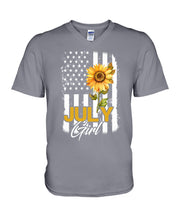 Load image into Gallery viewer, Birthday Gift For July Girl American Flag With Sunflower Guys V-Neck
