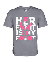 Load image into Gallery viewer, Her Fight Is My Fight Breast Cancer Awareness Meaningful Gift Guys V-Neck
