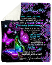 Load image into Gallery viewer, Grandma Gift For Granddaughter Purple Mandala Design Butterflies Enjoy The Ride Sherpa Blanket
