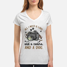 Load image into Gallery viewer, All I Need IS Love And A Camera And A Dog Gift For Dog Lovers Ladies V-Neck
