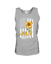 Load image into Gallery viewer, Birthday Gift For July Girl American Flag With Sunflower Unisex Tank Top
