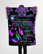 Load image into Gallery viewer, Grandma Gift For Granddaughter Purple Mandala Design Butterflies Enjoy The Ride Fleece Blanket
