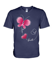 Load image into Gallery viewer, Faith Butterfly Breast Cancer Awareness Custom Design Guys V-Neck
