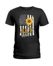 Load image into Gallery viewer, Birthday Gift For July Girl American Flag With Sunflower Ladies Tee
