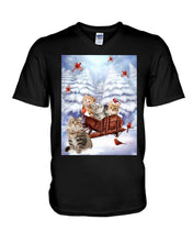 Load image into Gallery viewer, Cat Snow Pine Cardinal Gift For Cat Lovers Guys V-Neck
