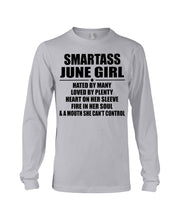 Load image into Gallery viewer, Birthday Gift For Smartass June GirlHeart On Her Sleeve Unisex Long Sleeve
