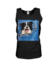 Load image into Gallery viewer, Border Collie In Denim Pocket Gift For Dog Lovers Unisex Tank Top
