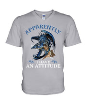 Load image into Gallery viewer, Apparently I Have An Attitude Blue Dragon Guys V-Neck
