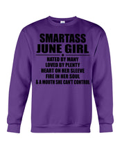 Load image into Gallery viewer, Birthday Gift For Smartass June GirlHeart On Her Sleeve Sweatshirt
