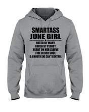 Load image into Gallery viewer, Birthday Gift For Smartass June GirlHeart On Her Sleeve Hoodie
