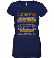 Load image into Gallery viewer, Loretta Custom Name Gift A Warrior's Mentality With A Poet's Soul Ladies V-Neck
