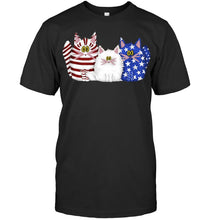 Load image into Gallery viewer, Three Cute Cats And US Flag Gift For Cats Lovers Guys Tee
