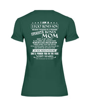 Load image into Gallery viewer, I Am A Lucky Bonus Son Because I'm Raised By A Freaking Awesome Mom Ladies Tee
