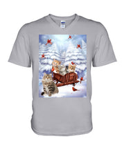 Load image into Gallery viewer, Cat Snow Pine Cardinal Gift For Cat Lovers Guys V-Neck
