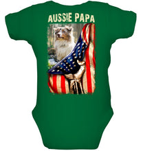 Load image into Gallery viewer, Aussie Papa America Flag Unique Custom Design For Dog Lovers Baby Onesie
