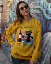 Load image into Gallery viewer, Easily Distracted By Cats And Wine Special Custom Design Sweatshirt
