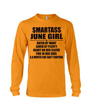 Load image into Gallery viewer, Birthday Gift For Smartass June GirlHeart On Her Sleeve Unisex Long Sleeve
