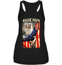 Load image into Gallery viewer, Aussie Papa America Flag Unique Custom Design For Dog Lovers Ladies Flowy Tank
