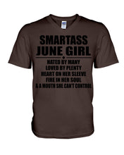 Load image into Gallery viewer, Birthday Gift For Smartass June GirlHeart On Her Sleeve Guys V-Neck

