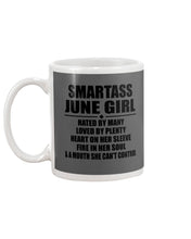 Load image into Gallery viewer, Birthday Gift For Smartass June GirlHeart On Her Sleeve Mug
