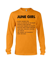 Load image into Gallery viewer, June Girl Facts Very Friendly But Dangerous Custom Design Unisex Long Sleeve
