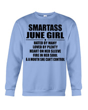 Load image into Gallery viewer, Birthday Gift For Smartass June GirlHeart On Her Sleeve Sweatshirt
