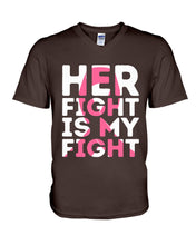 Load image into Gallery viewer, Her Fight Is My Fight Breast Cancer Awareness Meaningful Gift Guys V-Neck
