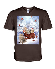 Load image into Gallery viewer, Cat Snow Pine Cardinal Gift For Cat Lovers Guys V-Neck
