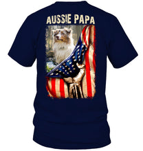 Load image into Gallery viewer, Aussie Papa America Flag Unique Custom Design For Dog Lovers Guys Tee
