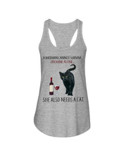 Load image into Gallery viewer, A Woman Cannot Survive On Wine ALone She Also Needs A Cat Trending Ladies Flowy Tank
