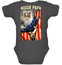 Load image into Gallery viewer, Aussie Papa America Flag Unique Custom Design For Dog Lovers Baby Onesie
