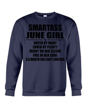Load image into Gallery viewer, Birthday Gift For Smartass June GirlHeart On Her Sleeve Sweatshirt

