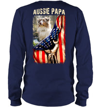 Load image into Gallery viewer, Aussie Papa America Flag Unique Custom Design For Dog Lovers Unisex Long Sleeve
