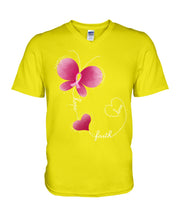 Load image into Gallery viewer, Faith Butterfly Breast Cancer Awareness Custom Design Guys V-Neck
