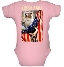 Load image into Gallery viewer, Aussie Papa America Flag Unique Custom Design For Dog Lovers Baby Onesie
