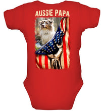 Load image into Gallery viewer, Aussie Papa America Flag Unique Custom Design For Dog Lovers Baby Onesie
