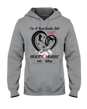 Load image into Gallery viewer, I'm A Nova Scotia Girl  Loves Boots Horse And Wine  For Personalized Nation Gift Hoodie
