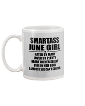 Load image into Gallery viewer, Birthday Gift For Smartass June GirlHeart On Her Sleeve Mug
