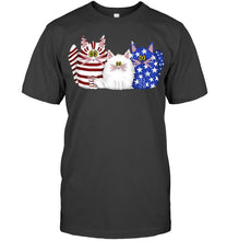 Load image into Gallery viewer, Three Cute Cats And US Flag Gift For Cats Lovers Guys Tee

