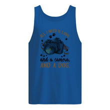 Load image into Gallery viewer, All I Need IS Love And A Camera And A Dog Gift For Dog Lovers Unisex Tank Top
